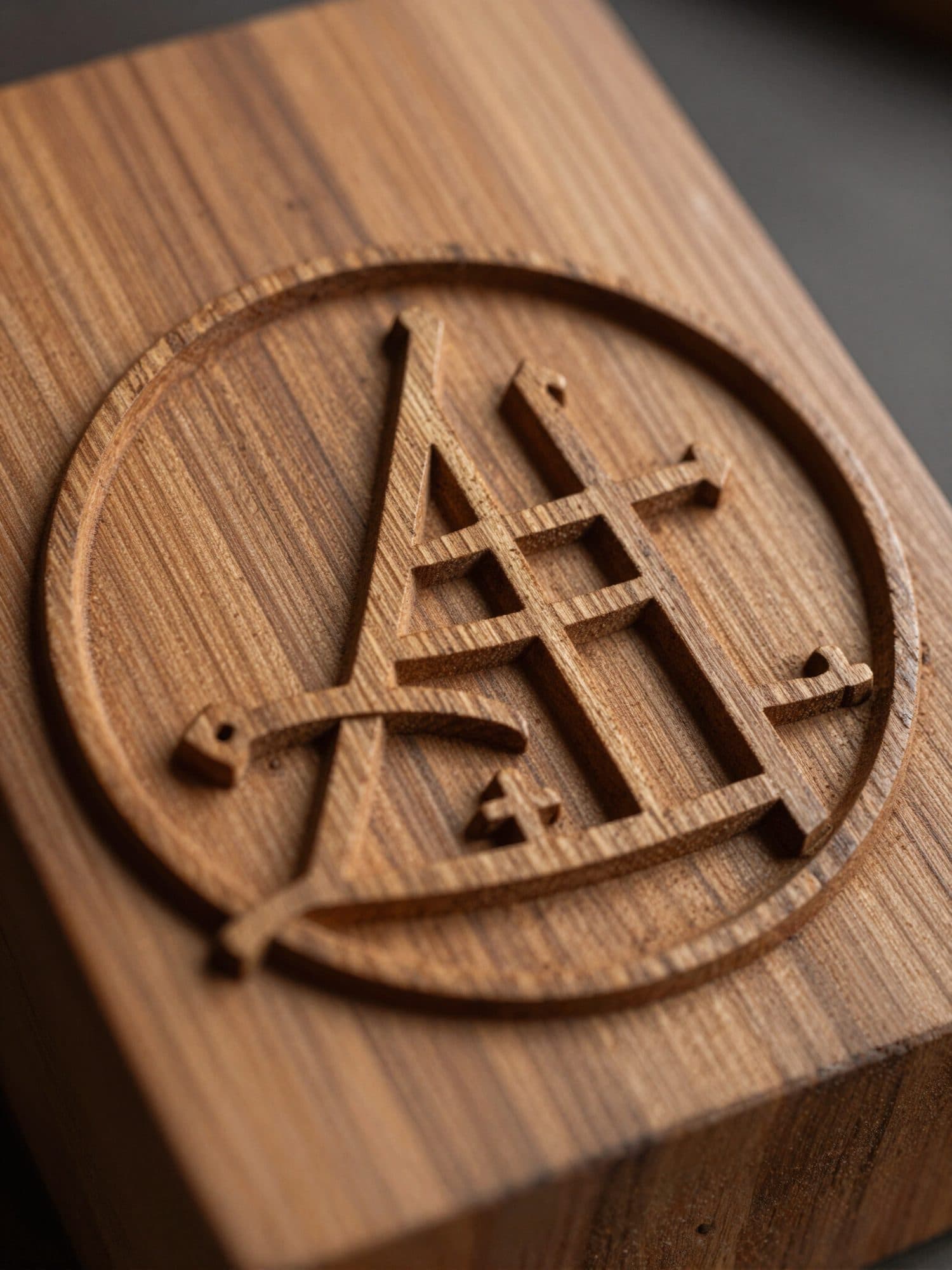 Carved square and compasses of the Lodge